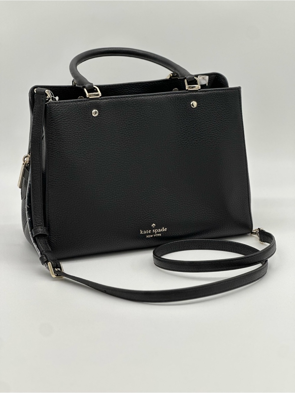 kate spade Black Pebbled Leather Structured Satchel with Gold Hardware